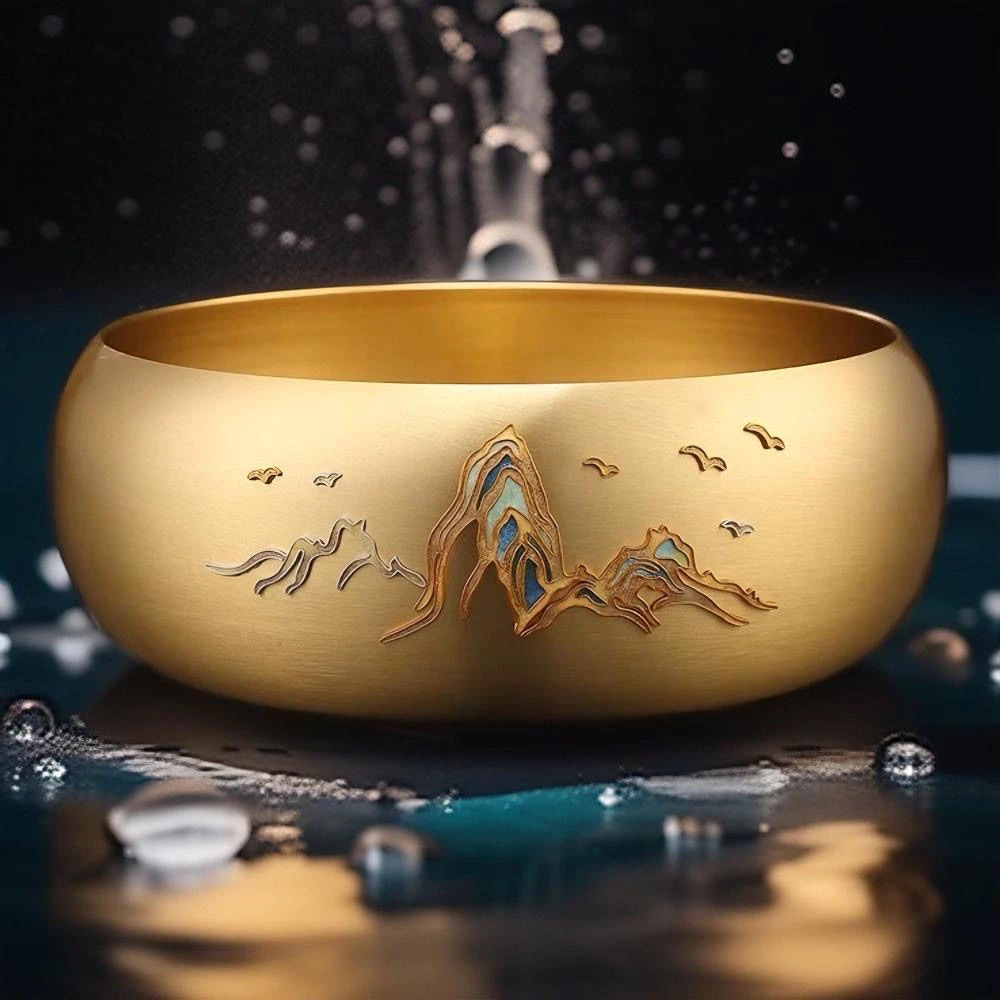 纯铜心经高档笔洗锤目纹景泰蓝光面大号茶洗紫铜茶具水盘紫铜茶洗