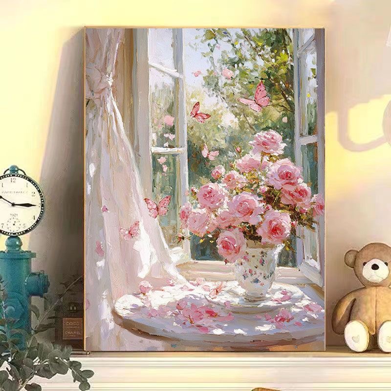diy数字油画窗台花卉系列手工填充填色油画解压治愈系装饰挂画