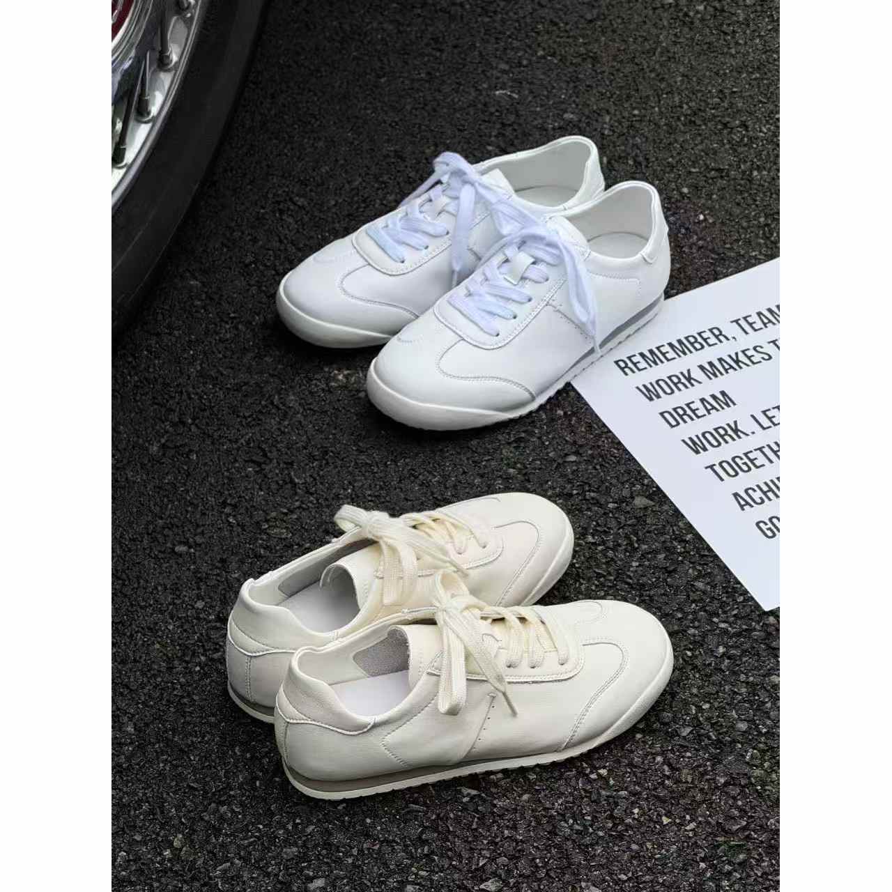 M855-12A德训鞋女简约软底小白鞋2025夏季新款百搭显瘦系带休闲运