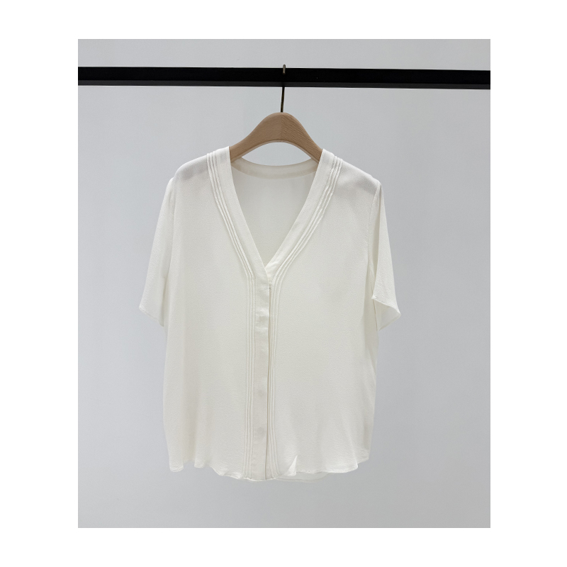 原单非市面货！姆米重绉V领短袖衬衫R152