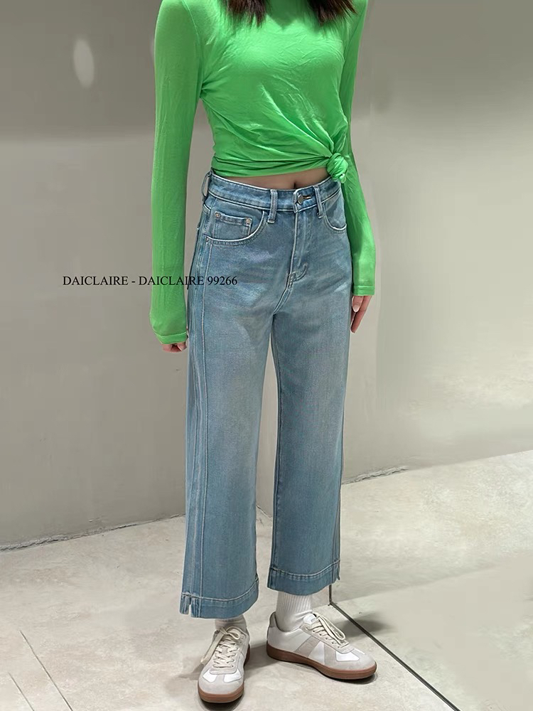 代嘉儿daiclaire牛仔裤女春季新款高腰蓝色弹力九分阔腿裤99266女