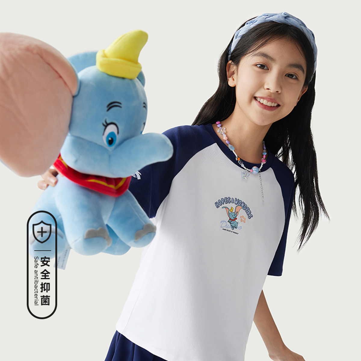 安踏儿童女童小飞象联名针织短t2025夏季款透气舒适圆领短袖上衣
