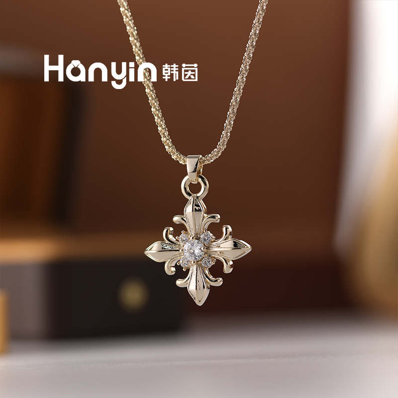 铜合金项链 高定重工克罗风十字架泡泡项链轻奢高级感AAA