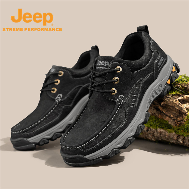 Jeep吉普男鞋中年爸爸鞋防滑透气真皮休闲皮鞋运动休闲徒步鞋子