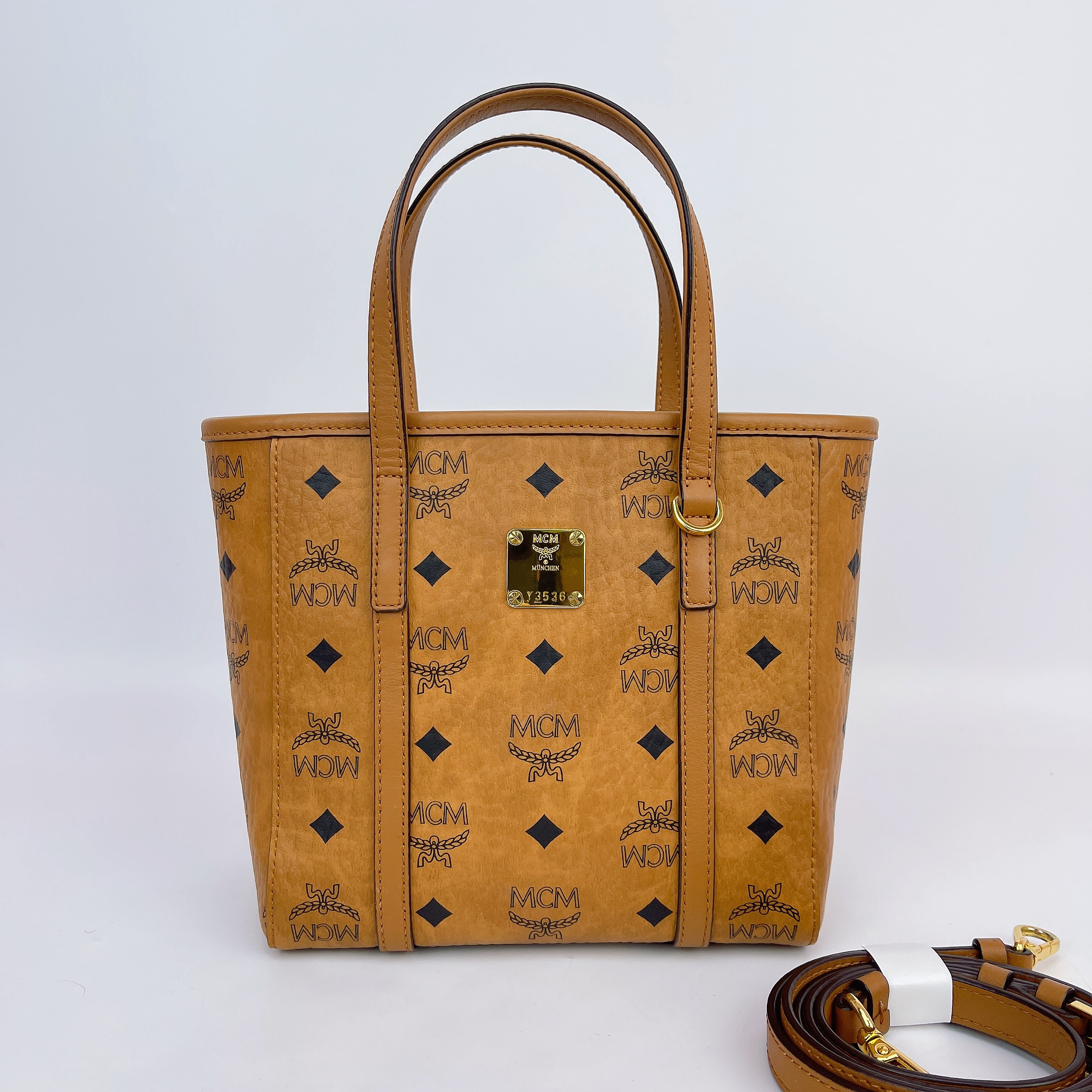 95新 MCM MCM 干邑色老花手提单肩包底长20 M380