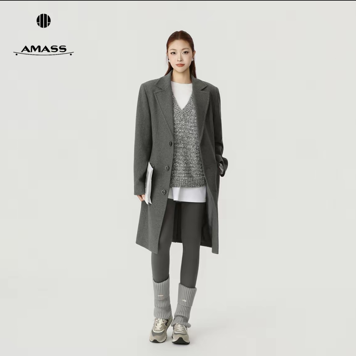 AMASS阿玛施小众甜美羊毛大衣宽松廓形中长款羊毛大衣外套549501