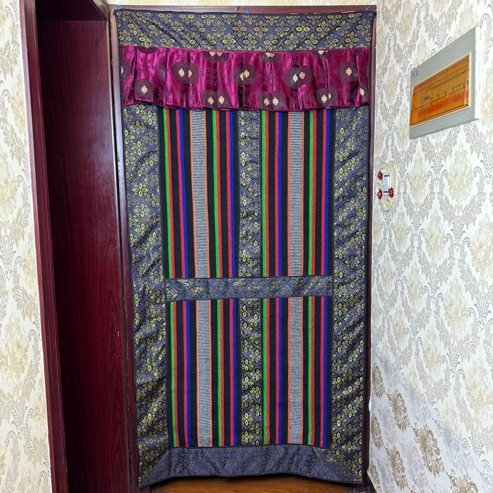 纯手工缝制藏式加厚家用冬季防尘隔断保暖双面蓝色门帘遮挡防风