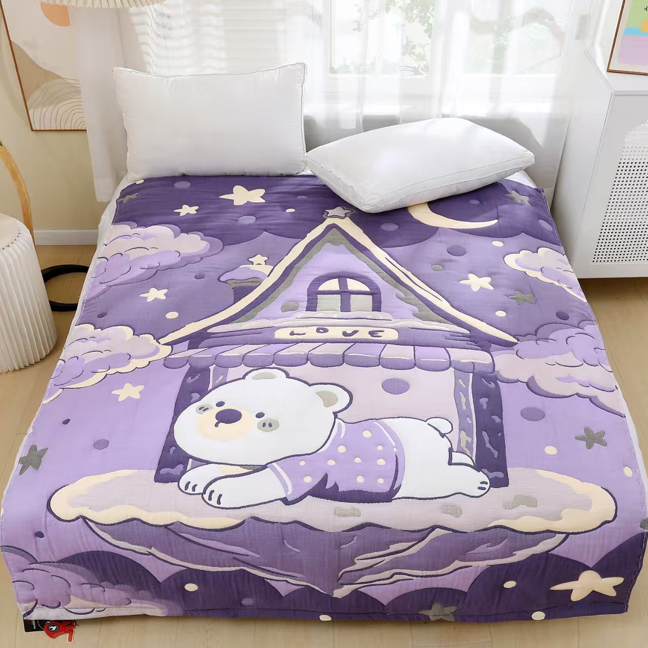 【安睡小熊】200*230cm双层纱A类柔软亲肤透气双人泡芙被