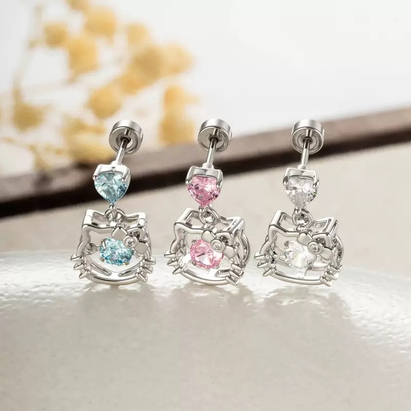 钛钢耳饰 KT跳动的心吊坠少女小众饰品精致耳饰女可爱钛钢耳骨钉