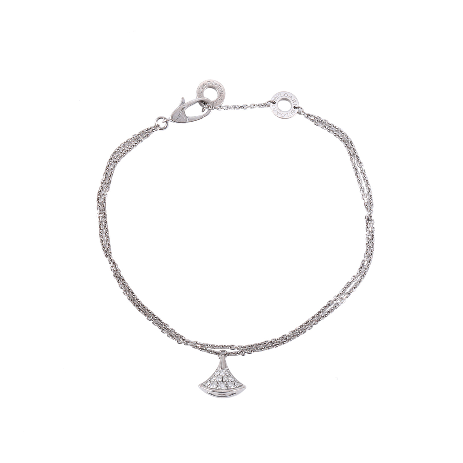 95新 BVLGARI/宝格丽 小花6欢 满钻小扇子手链 18K白金/钻石