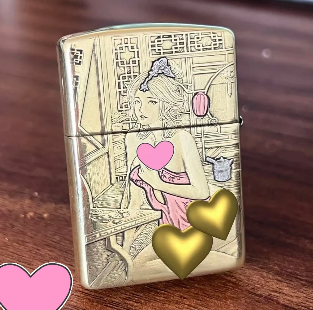 Zippo打火机潘金莲铜盔甲3D浮雕二代潘潘拼紫铜白铜DYJ1