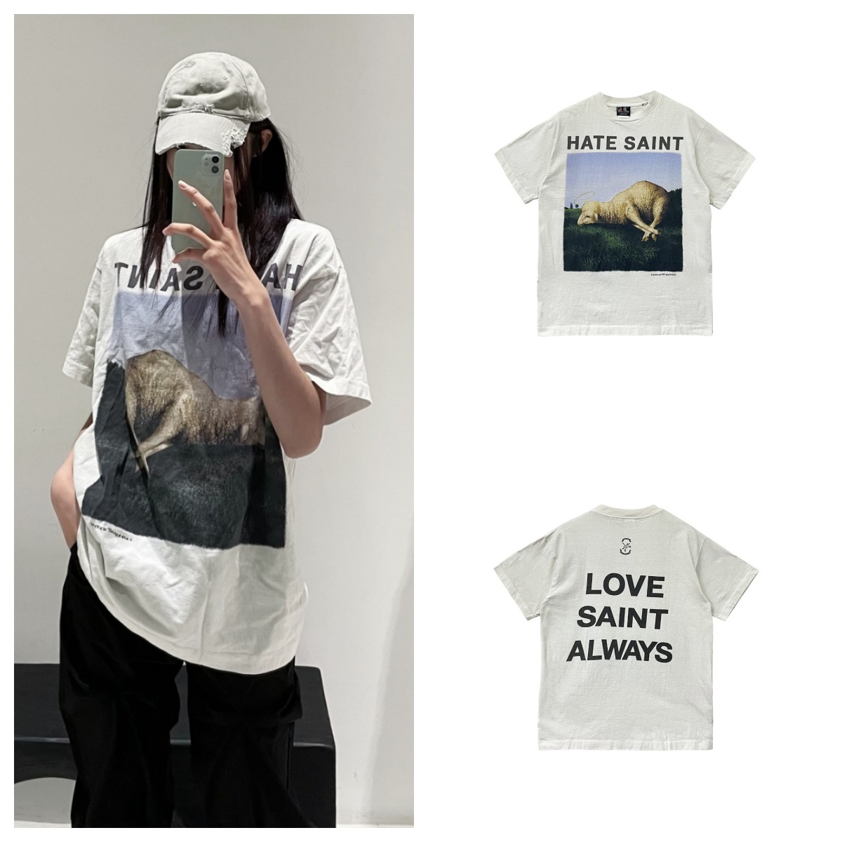 Saint Michael Hate Saint绵羊印花短袖 白色