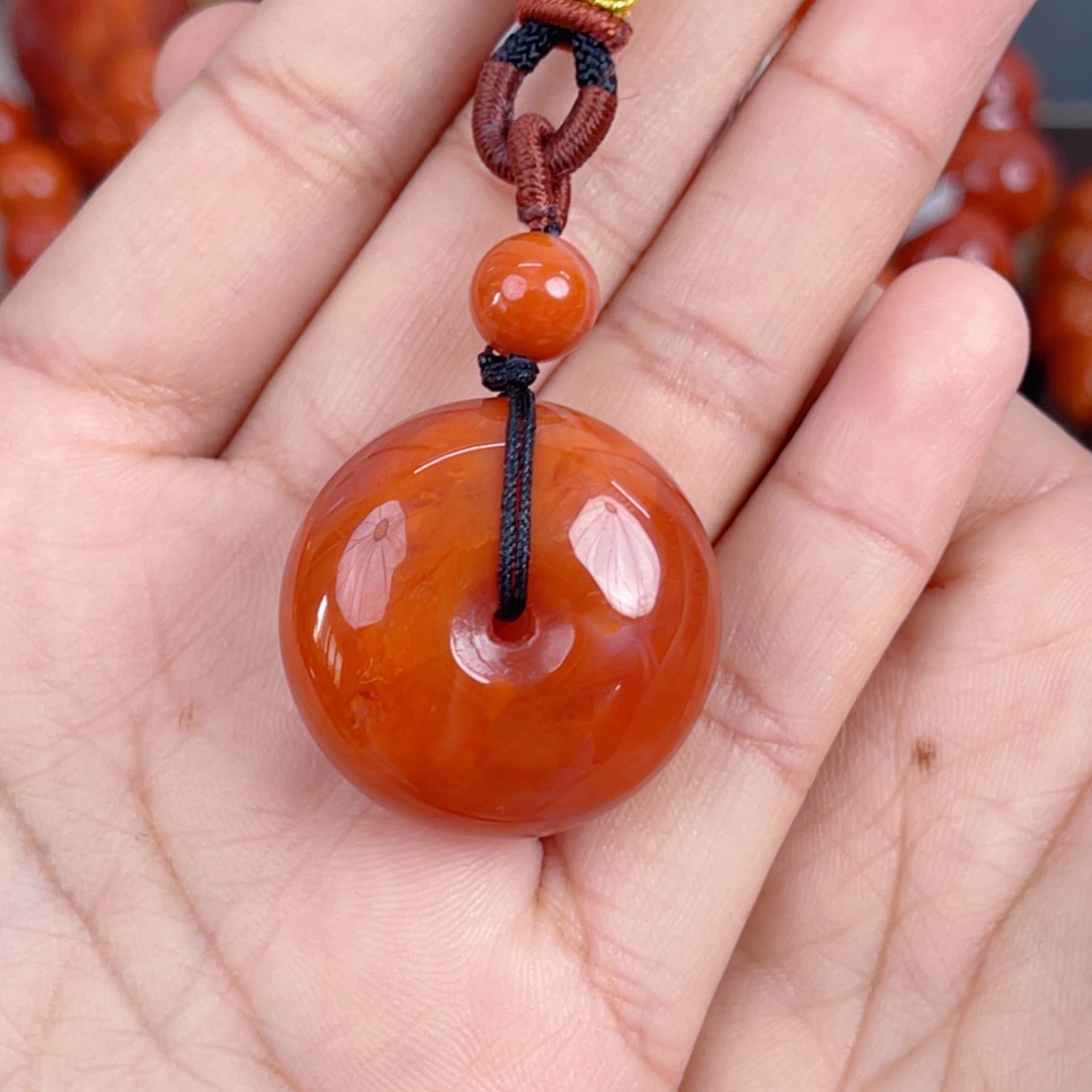 南红玛瑙未镶嵌瓦西柿子红火焰平安扣吊坠