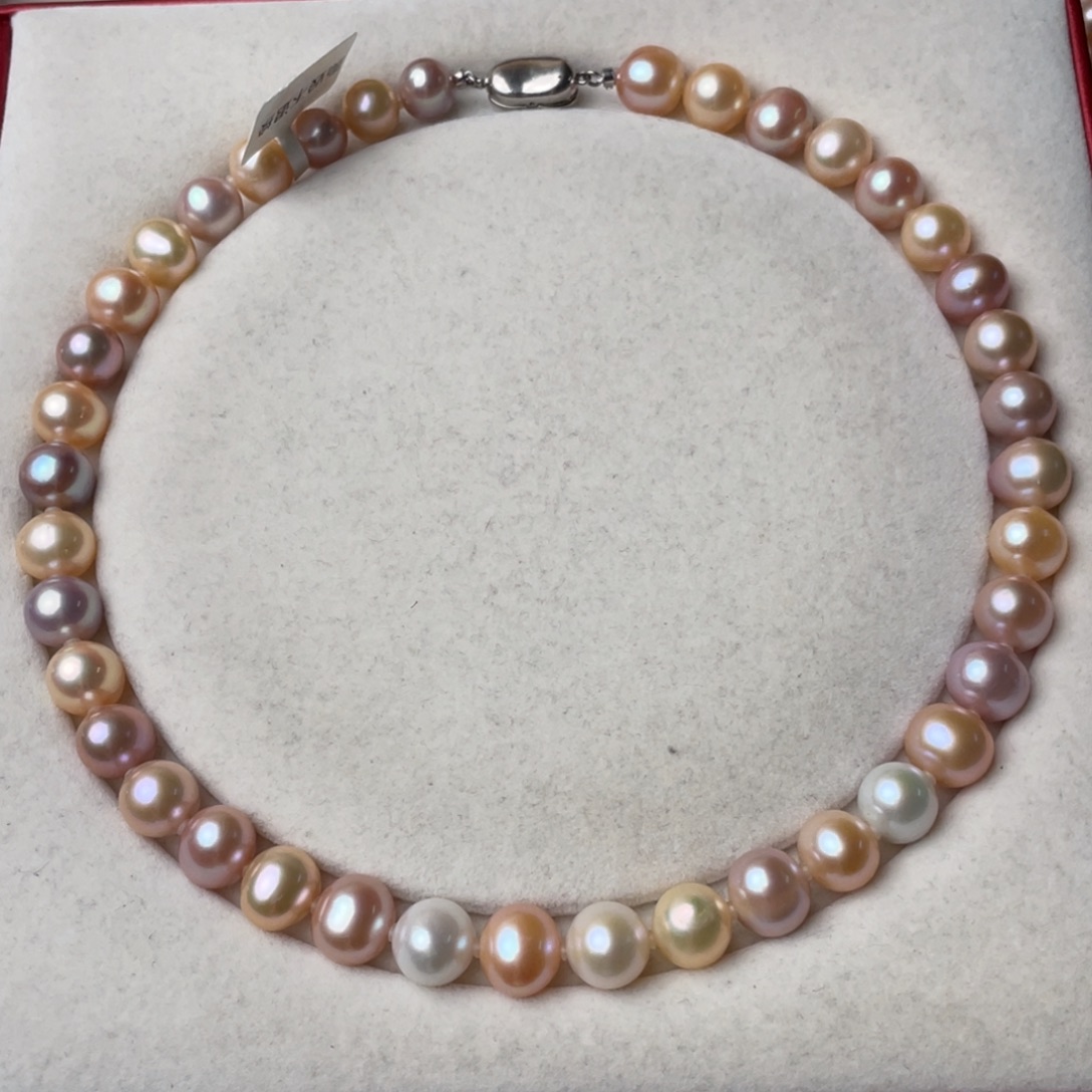 淡水珍珠银S925镶嵌颈饰11-12mm无核大点位糖果