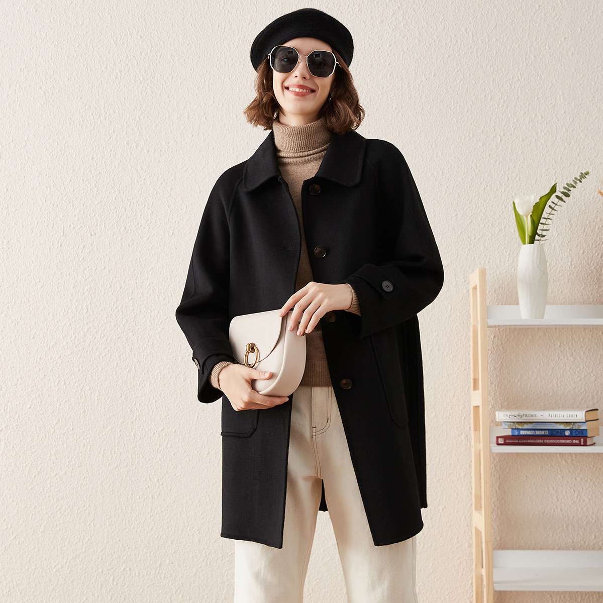 科蒙·博卡｜优雅邂逅！绵羊毛大衣直筒韩版单排扣秋冬双面毛