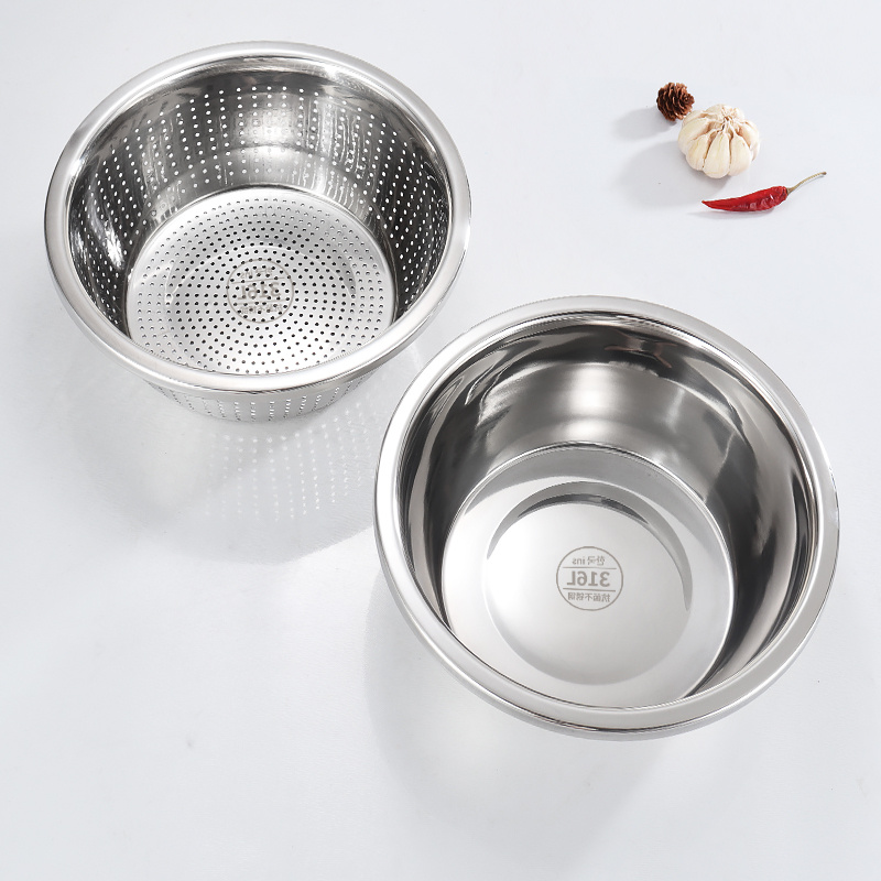 [两件套]20cm不锈钢小号漏盆米筛厨房淘米洗菜沥水盆