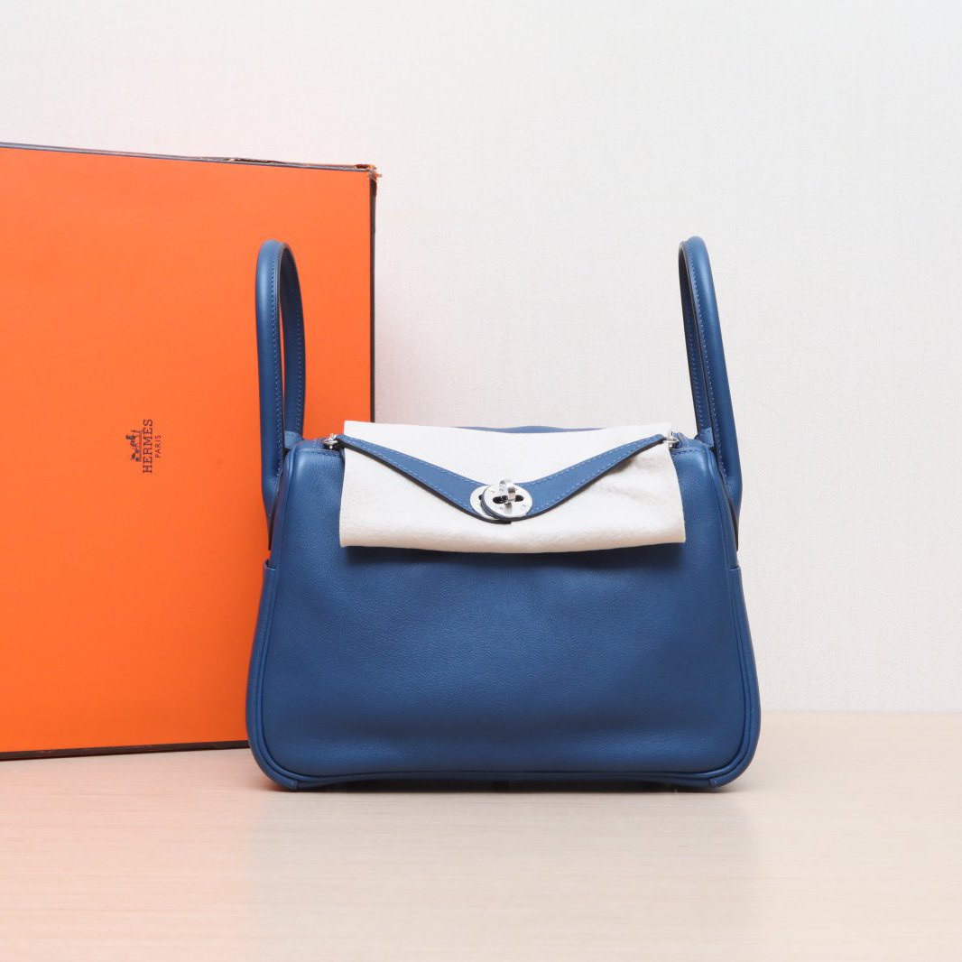 95新 Hermes/爱马仕 小花双双 Lindy 26 加利西亚蓝 EC皮 D刻 包