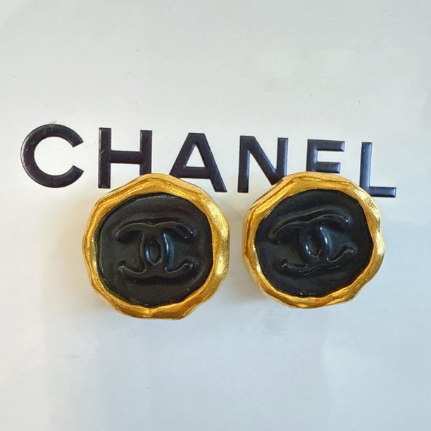 95新 Chanel/香奈儿 Chanel vintage香奈儿中古印章黑金耳夹