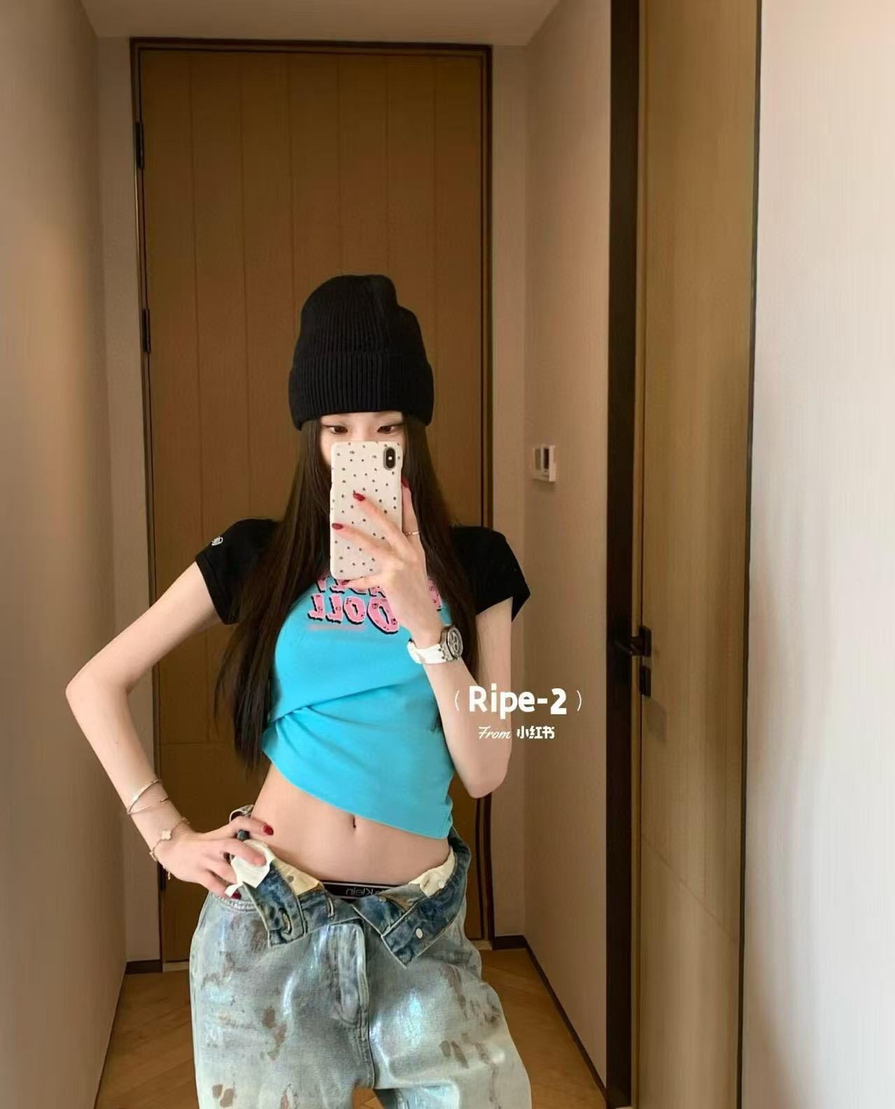 梵文印花插肩袖短袖T恤女辣妹