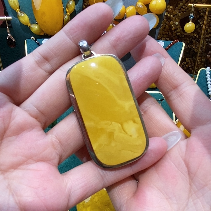 蜜蜡颈饰银S925镶嵌欧式