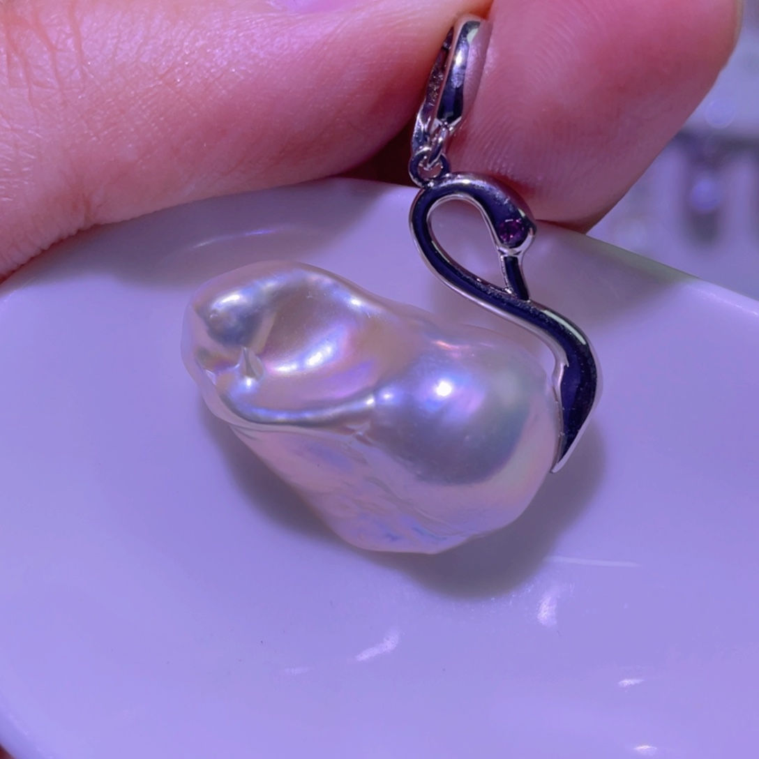 银S925镶嵌淡水珍珠天然淡水珍珠吊坠