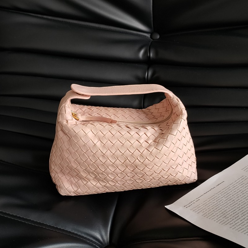 95新 BOTTEGA VENETA/葆蝶家 樱花粉羊皮编织手提饭盒包54256