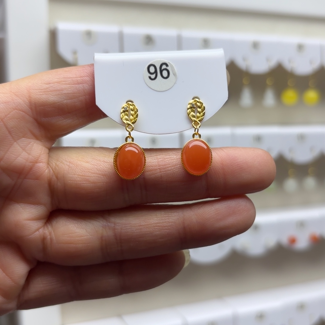 南红玛瑙银S925镶嵌耳饰