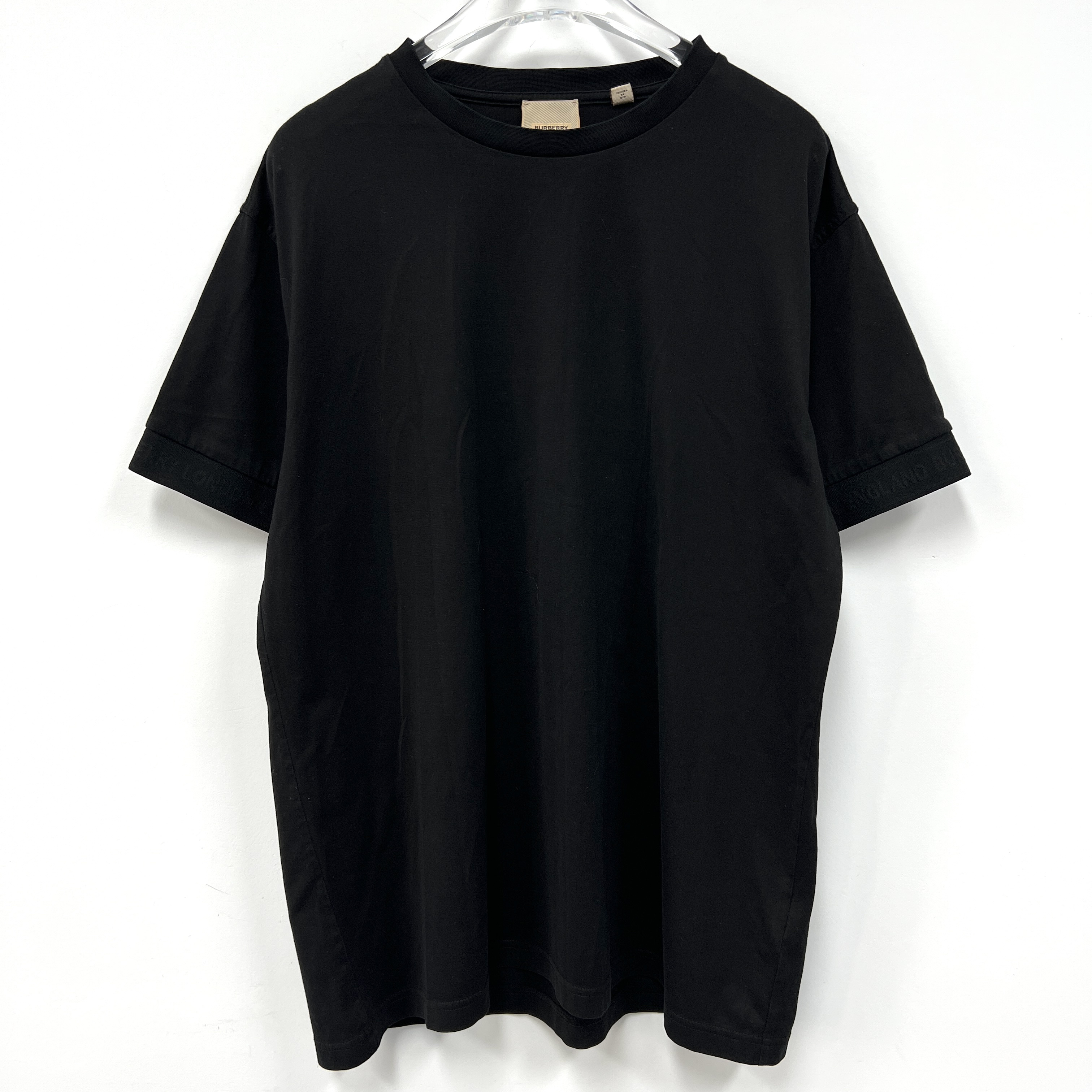 95新 BURBERRY/博柏利 黑色袖口字母logo圆领短袖 XS码/0965/宽松