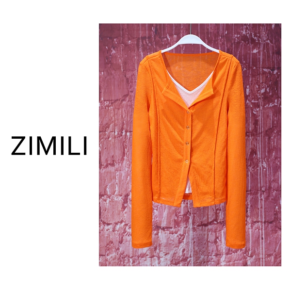 【亮哥女装】2025欧版新品暖阳橙时尚休闲感V领高弹打底上衣8199-A6