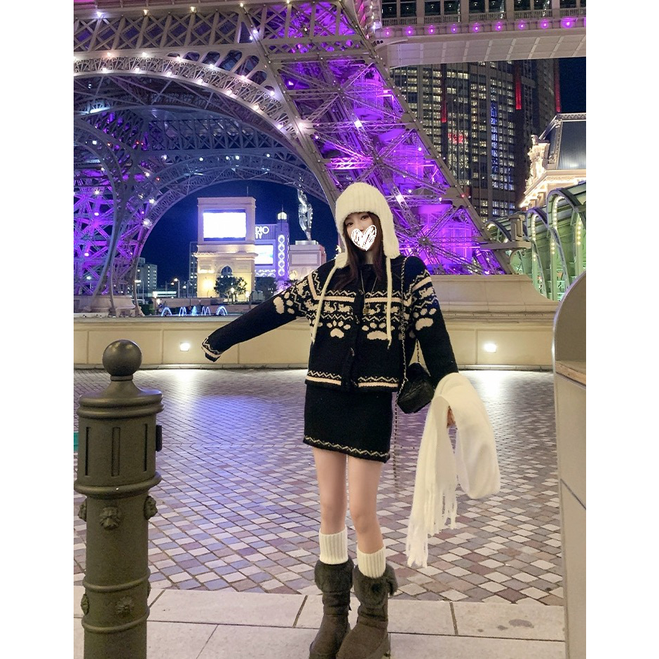 礼物盲盒 节日感费尔岛小狗毛衣套装针织两件套#986