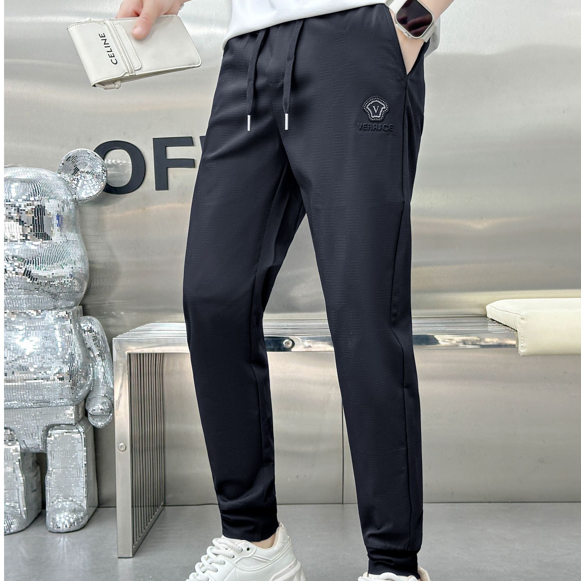 【汇佳服饰】ZA0084-夏季薄款轻奢时尚薄款冰感面料黑色针织休闲裤