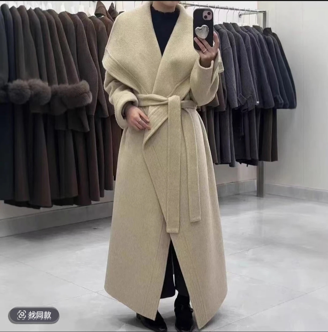 2566款绵羊毛大衣长款秋冬外套长款羊毛大衣毛呢外套