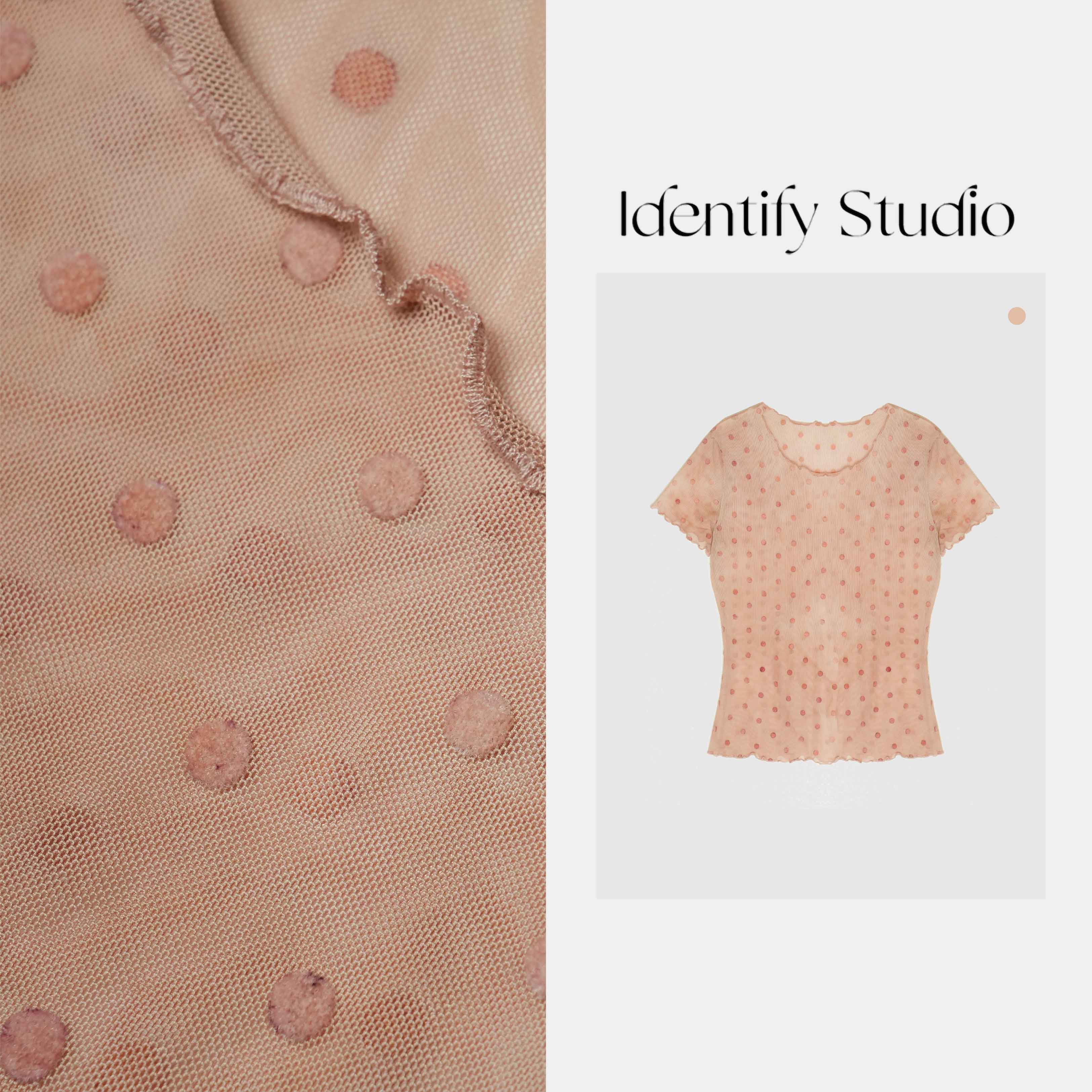 IDENTIFY"粉流纱"夏季百搭薄款休闲波点刺绣波浪边设计短袖25SS