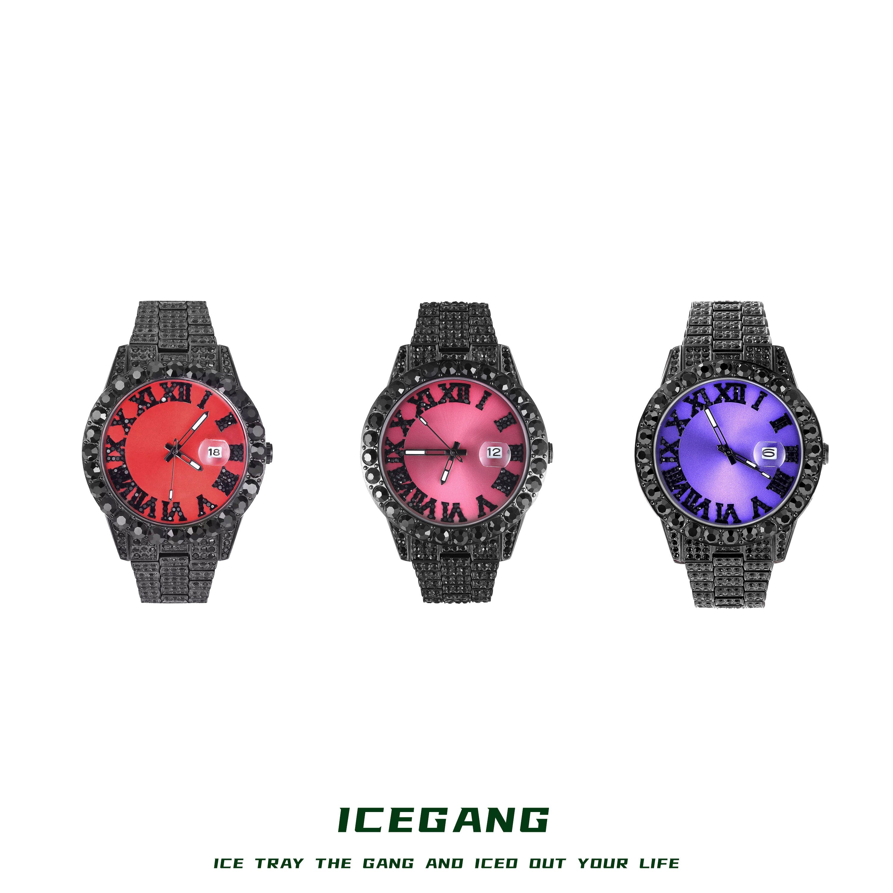 ICEGANG原创嘻哈罗马数字满钻腕表男女高颜值手表多功能过年节日