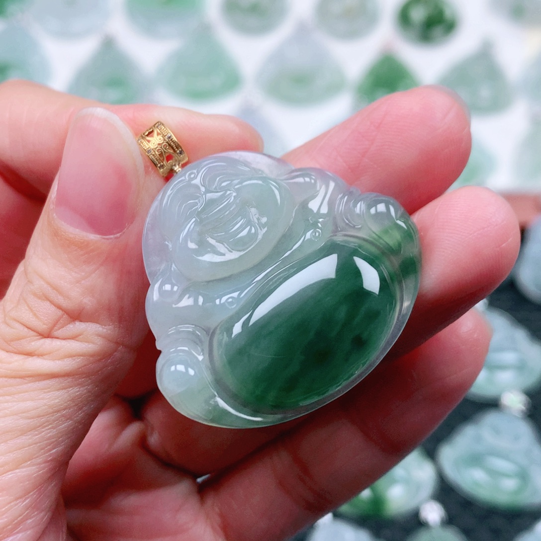 花****翡翠18K金镶嵌吊坠(不含链)