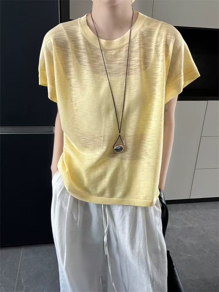 夏季多巴胺色系~韩系慵懒风简约百搭莱赛尔圆领短袖T恤女H7311