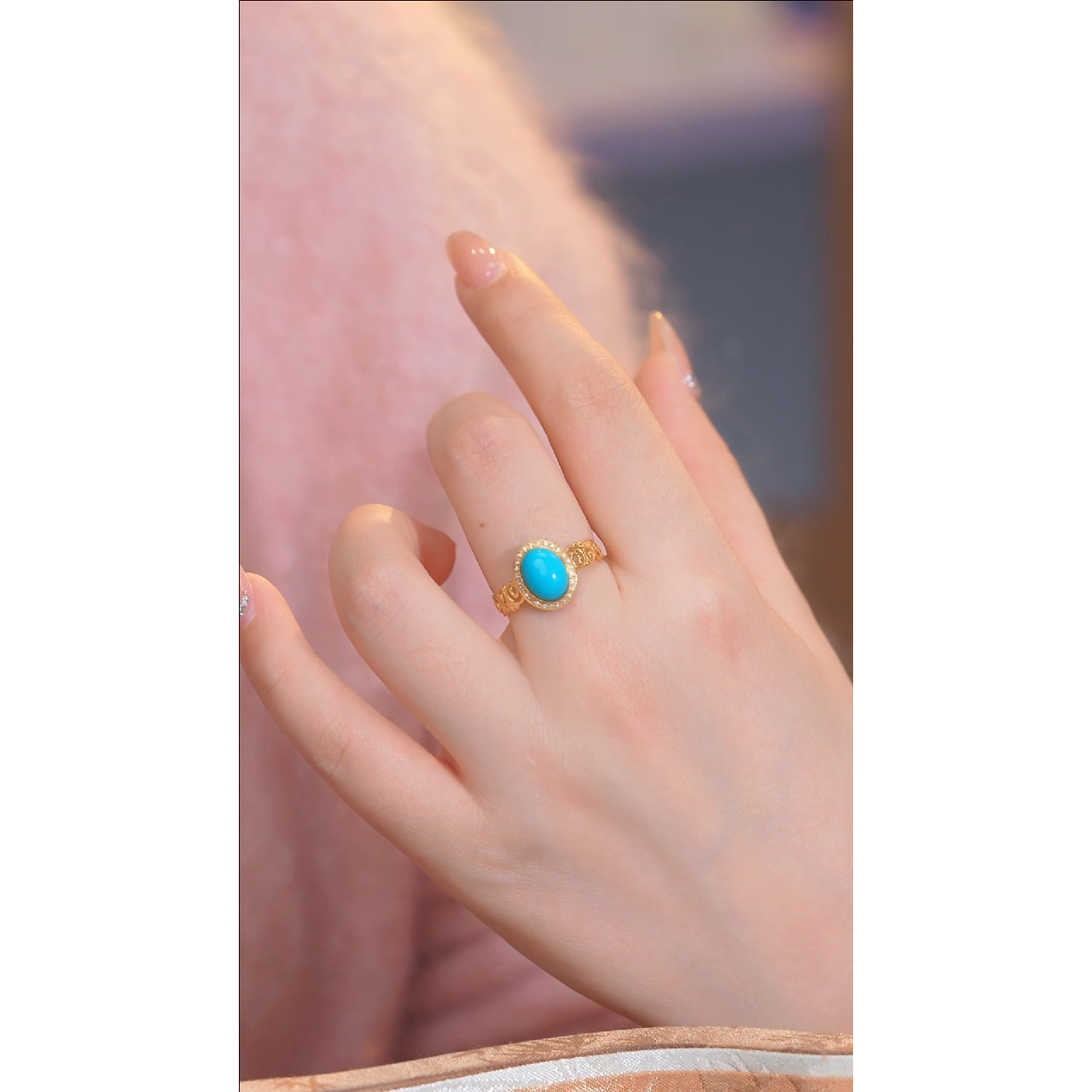 绿松石戒指18K金镶嵌 美松@@N2431