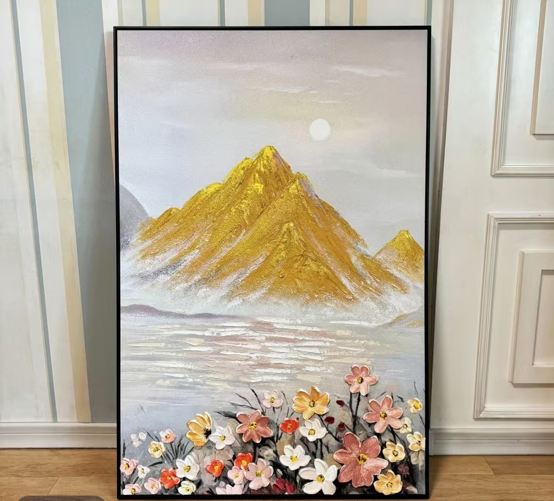 手工油画砂岩玄关肌理画客厅意式极简抽象金山装饰挂画80120