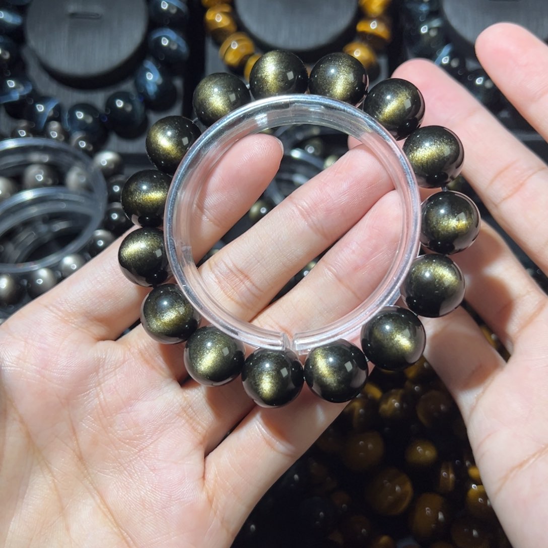 黑曜岩手链未镶嵌N****i14咪金耀石