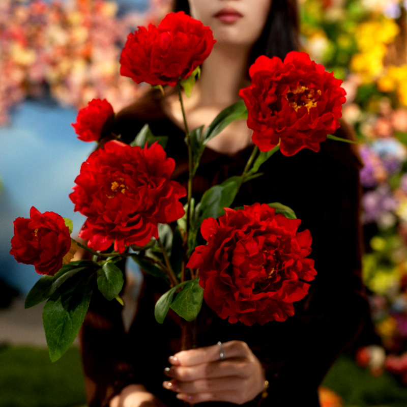 红色(凤凰牡丹)仿真花插花客厅装饰喜庆摆件中式餐桌花假花花束