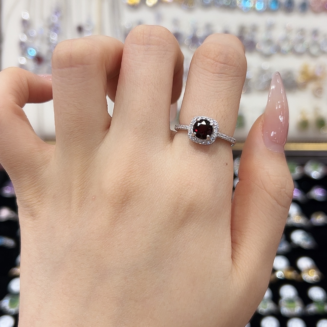石榴石戒指银S925镶嵌