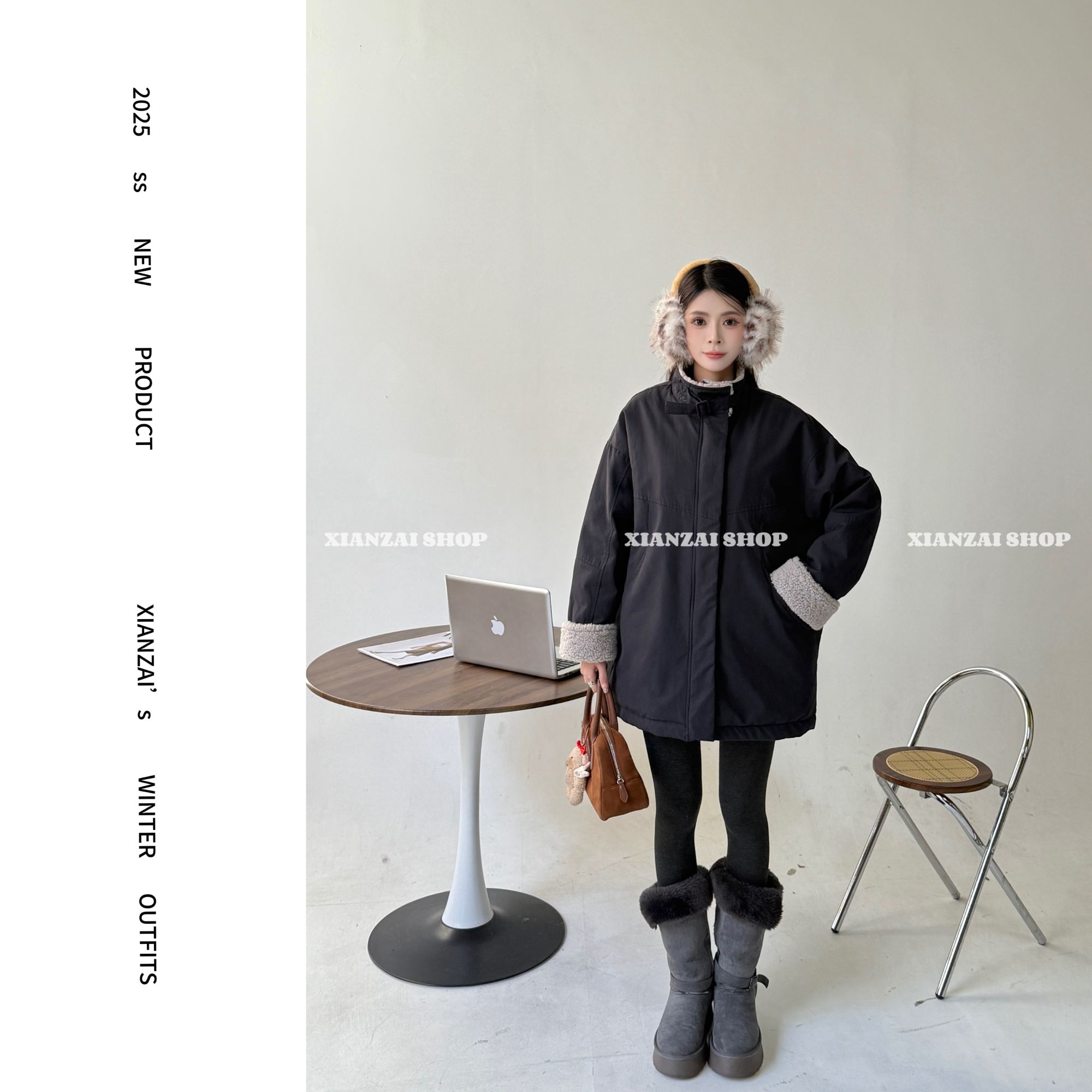 XIANZAI【时髦作家】冬季新款巴恩风休闲夹克羽绒外套短裙两件套装