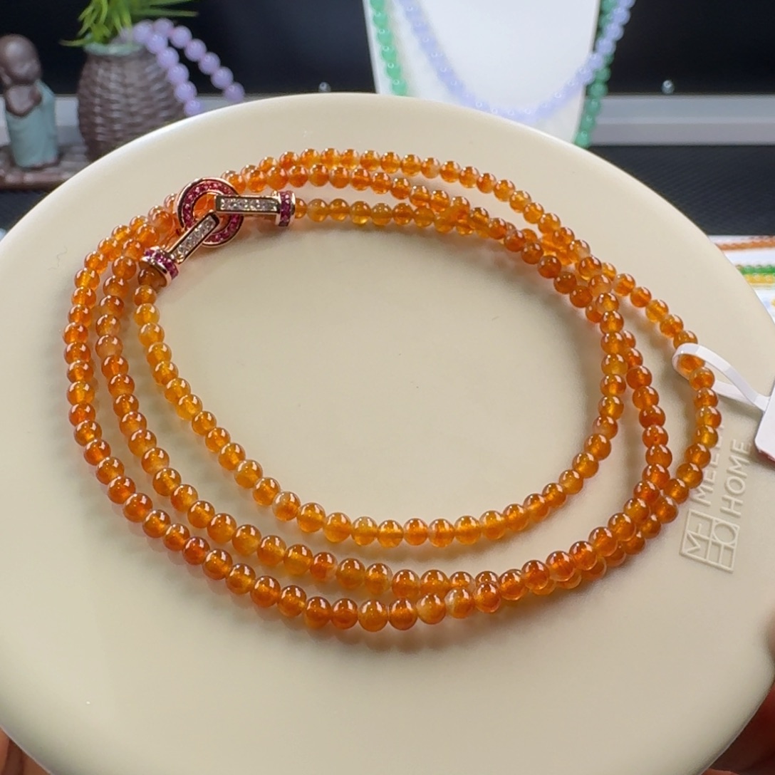 翡翠手链未镶嵌冰橘红卡3.1 艳丽夺目