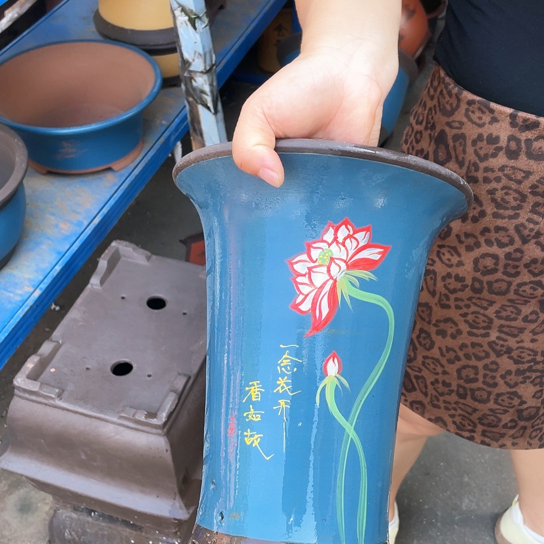 蓝色大号一念花开花盆紫砂花盆