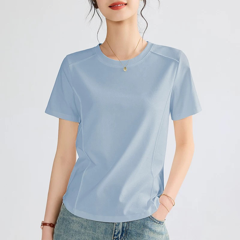 简约气质春夏休闲短袖纯色女式短袖T恤圆领
