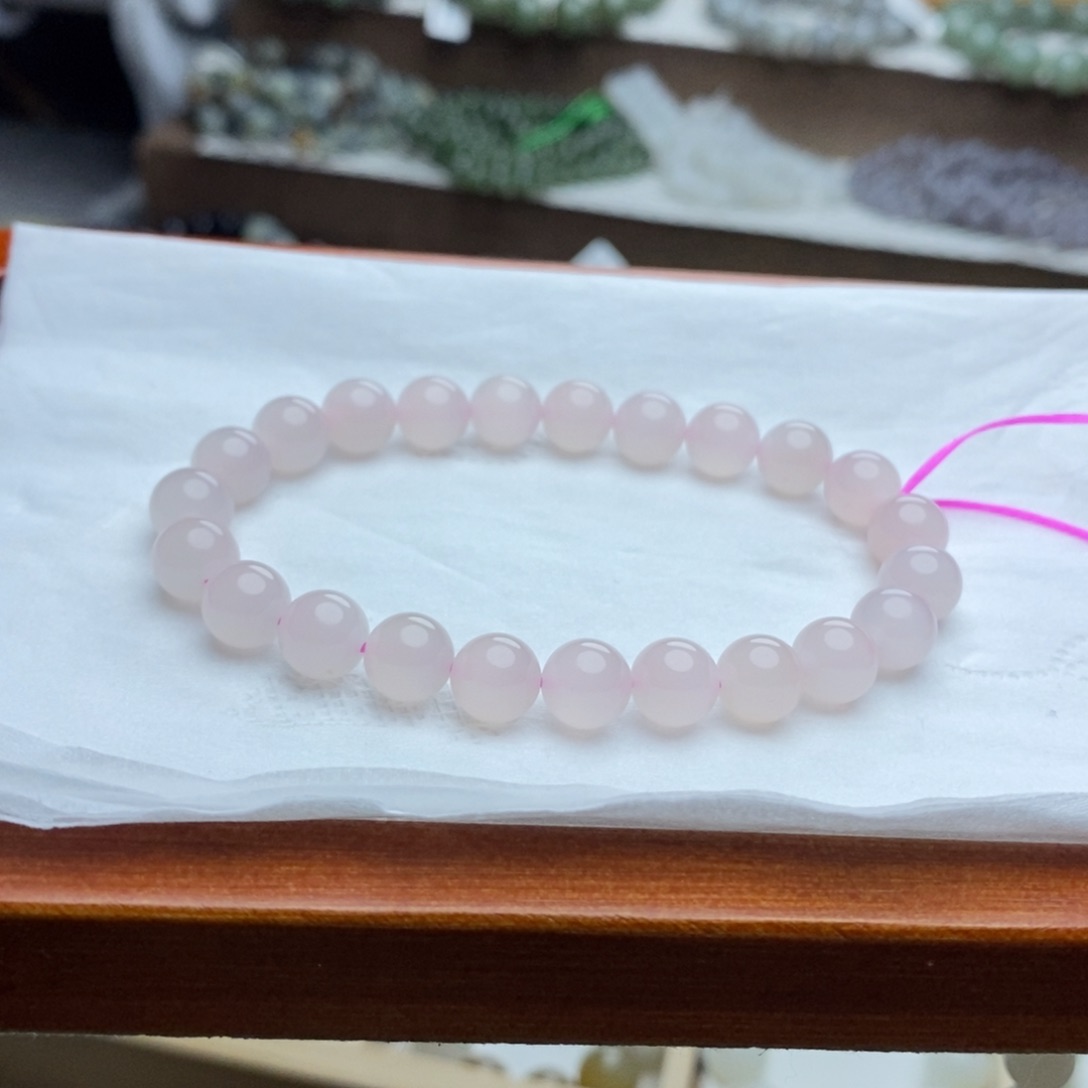 和田玉手链未镶嵌8mm高冰藕粉圆珠