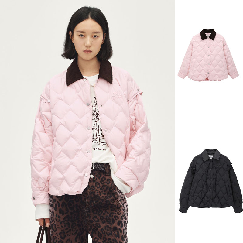 【现货】AVVENN2025冬季新品设计师款衬衫羽绒服短款轻薄粉菱格宽松