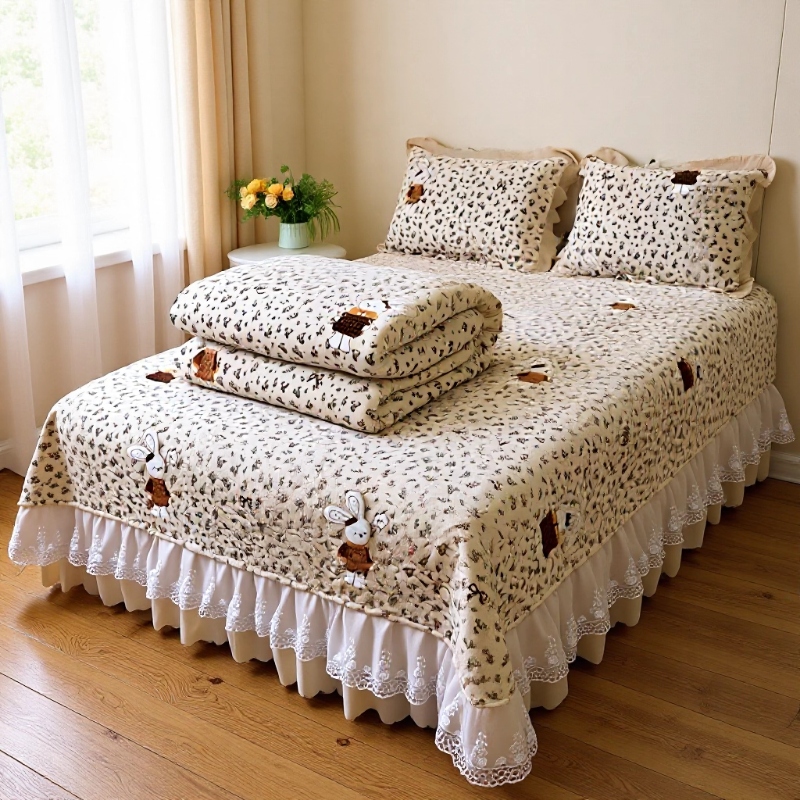 新款牛奶绒床盖四件套柔软抗静电加厚加密高克重不掉毛