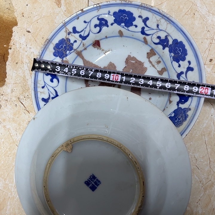 陶摆件2个20厘米芙蓉花深盘