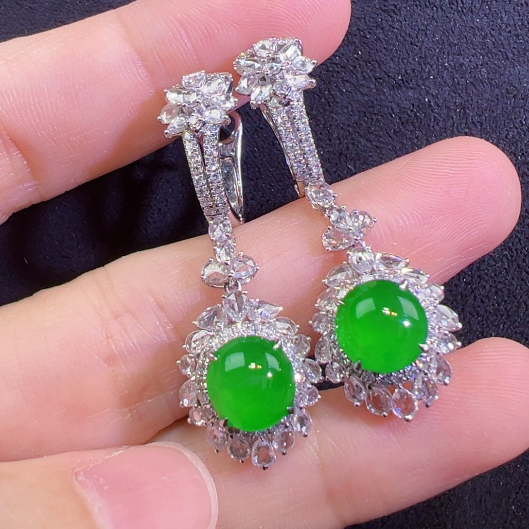 翡翠18K金镶嵌耳饰耳坠